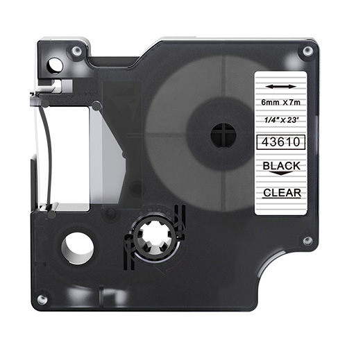 Zamiennik taśmy Dymo D1 43610 – czarny nadruk na przezroczystym tle, 6 mm