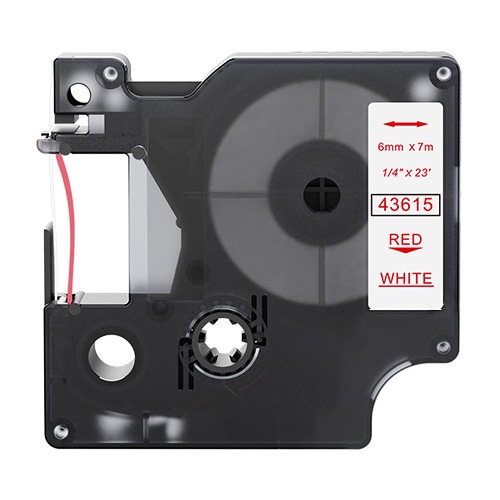 Zamiennik taśmy Dymo D1 43615 – czerwony nadruk na białym tle, 6 mm