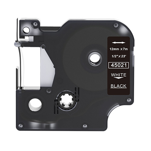 Zamiennik taśmy Dymo D1 45021 – biały nadruk na czarnym tle, 12 mm