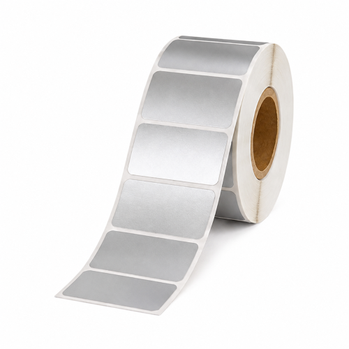 Zamienne etykiety Zebra, srebrne, 51 x 25 mm, plastikowe, 2580 etykiet, klej permanentny, rdzeń 25 mm, termotransfer