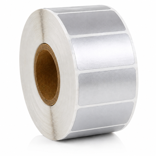 Etykiety termiczne, srebrne, 51 x 25 mm, plastik, 2580 etykiet, termotransfer
